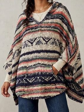 Free People Multicolor Striped Knit Poncho Sweater